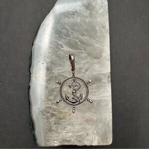 Sterling Silver Nautical Charm, Anchor and Rope Inside a Boat Wheel, Stamped 925